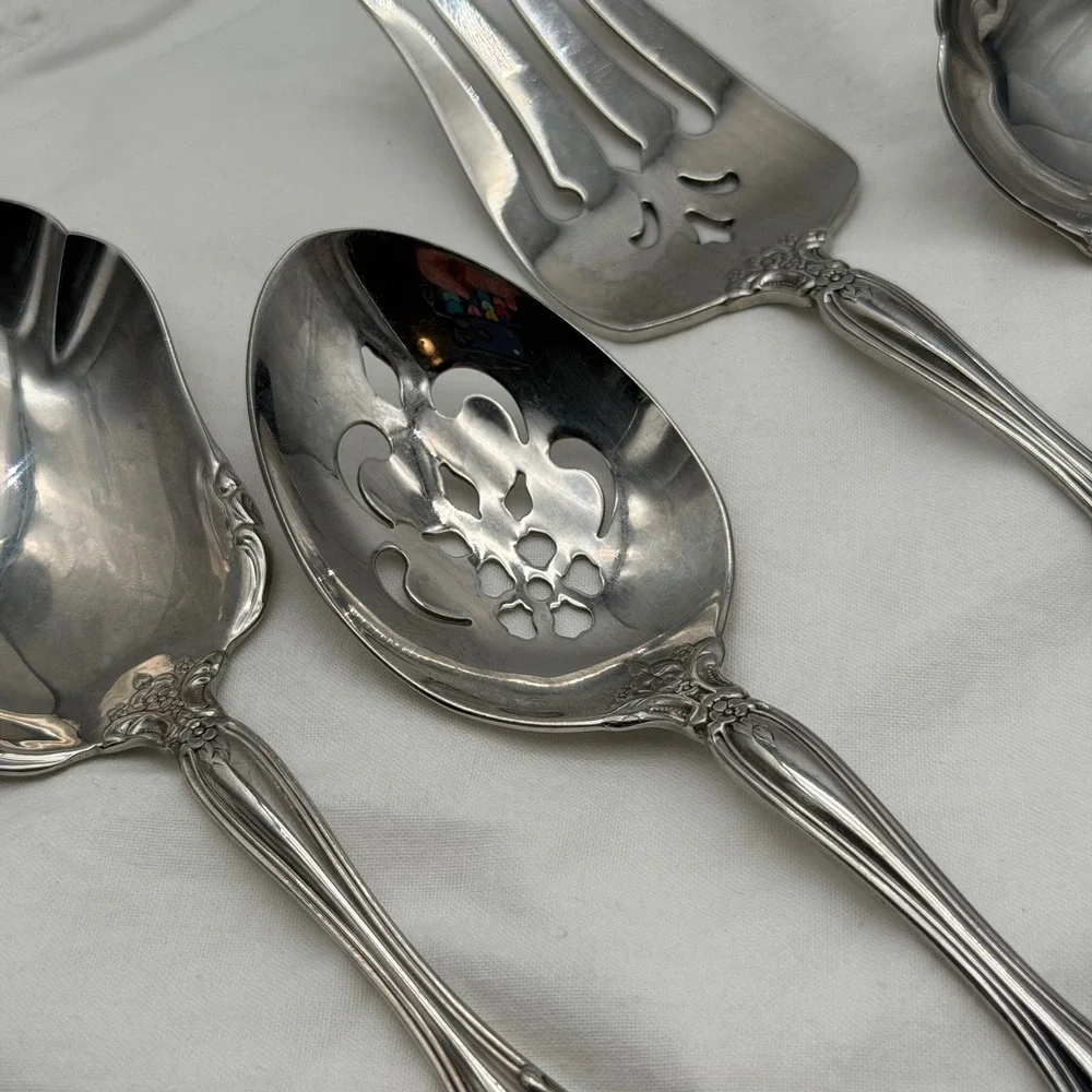Vtg Oneida Community Brahms Stainless Flatware 4 Piece Serving Set Floral Ornate